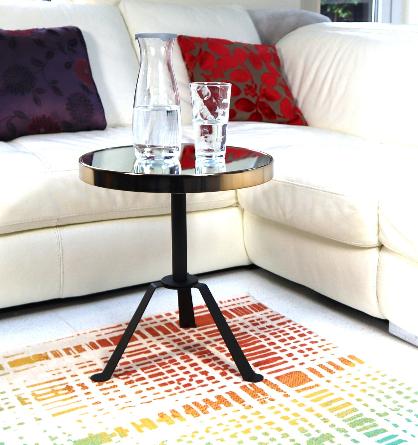 Table d'appoint Leonardo à trois pieds avec plateau miroir - Or rose/Noir