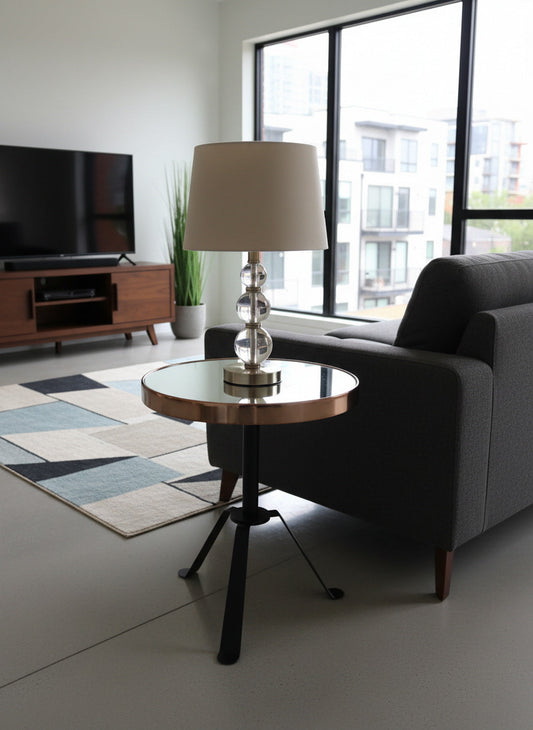 Table d'appoint Leonardo à trois pieds avec plateau miroir - Or rose/Noir