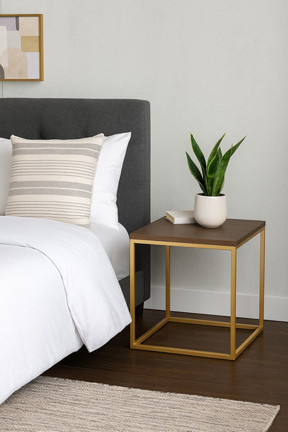 Table d'appoint/table de chevet Regis (Noyer/Or, 45 x 45 x 46 (H) cm)