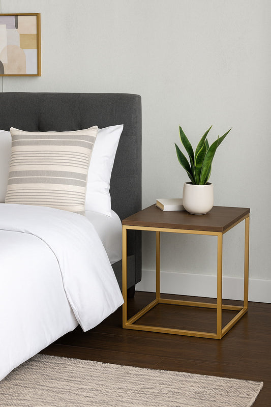 Table d'appoint/table de chevet Regis (Noyer/Or, 45 x 45 x 46 (H) cm)