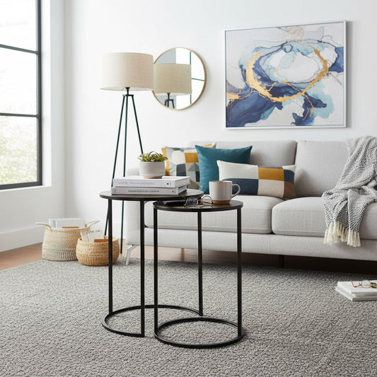 Ensemble de 2 tables gigognes Hiba, plateau à motif nid d'abeille, laiton antique