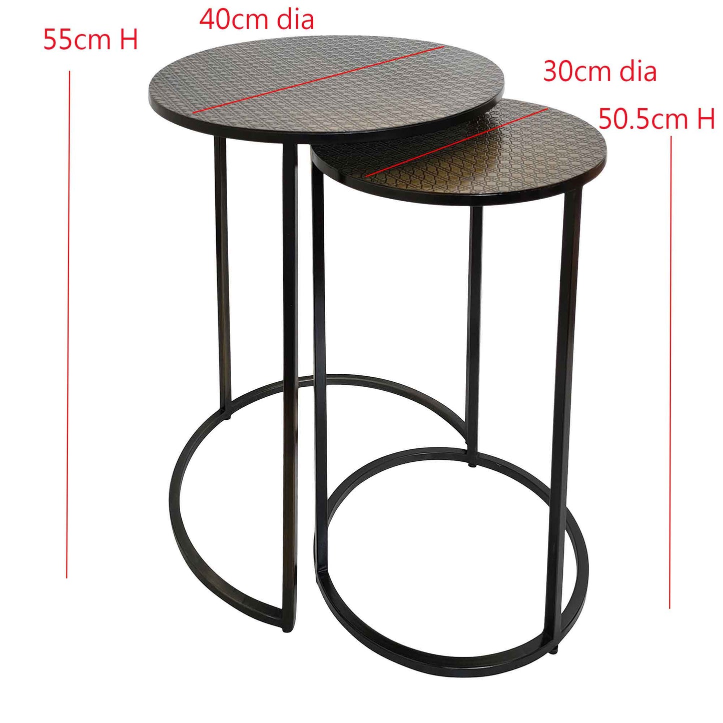 Ensemble de 2 tables gigognes Hiba, plateau à motif nid d'abeille, laiton antique