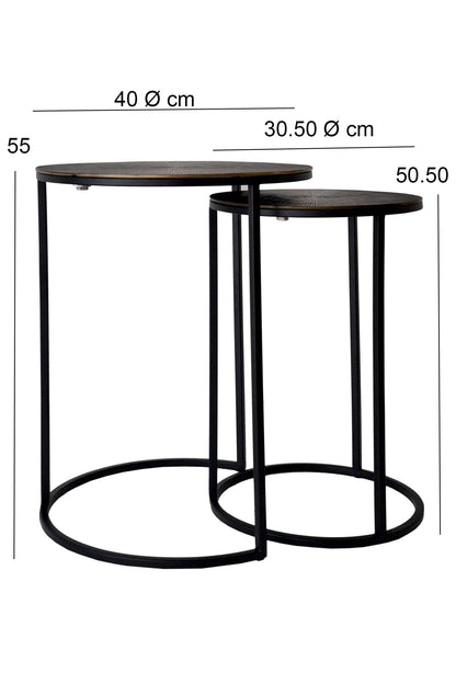 Ensemble de 2 tables gigognes Hiba, plateau soleil, bronze antique