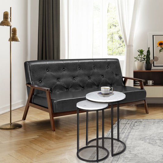 Ensemble de tables gigognes Hiba en marbre blanc avec pieds en métal noir 