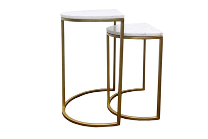 Luxore Demi-Lune Nid de 2 Tables, Marbre Blanc 