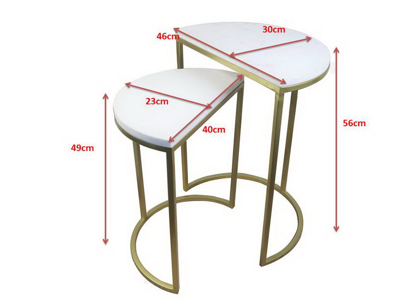 Luxore Demi-Lune Nid de 2 Tables, Marbre Blanc 