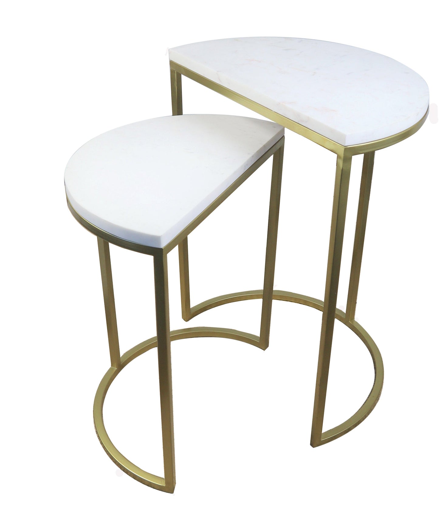 Luxore Demi-Lune Nid de 2 Tables, Marbre Blanc 