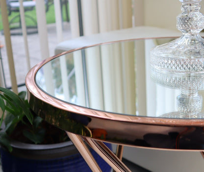 Table d'appoint/table basse ronde en verre Porto (cuivre/miroir)