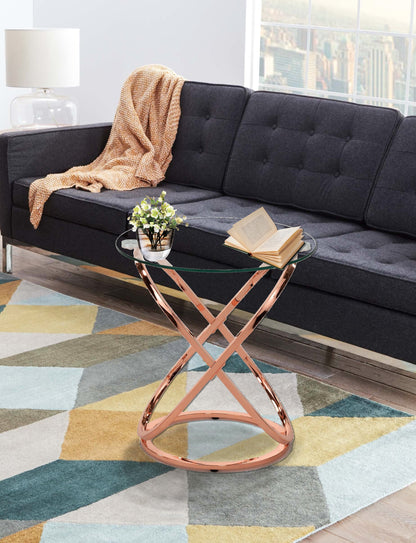 Table basse/d'appoint ronde Monarch en verre transparent avec piètement en cuivre