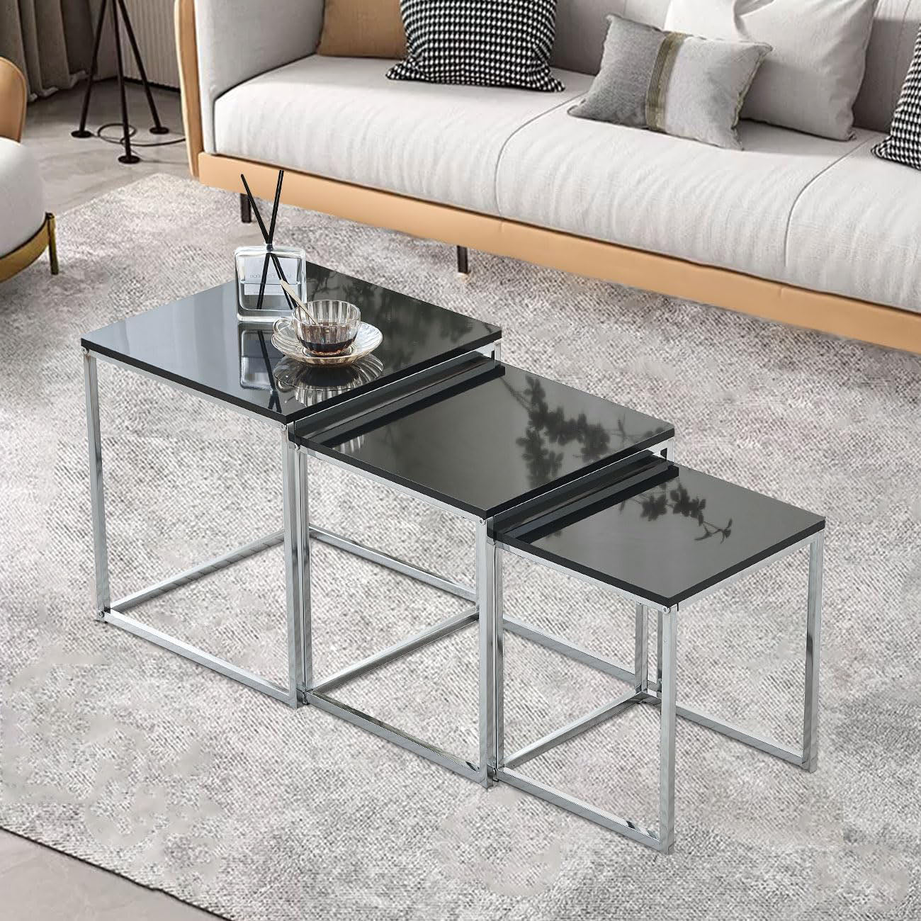 Ensemble de 3 tables gigognes Murano Gloss, noir