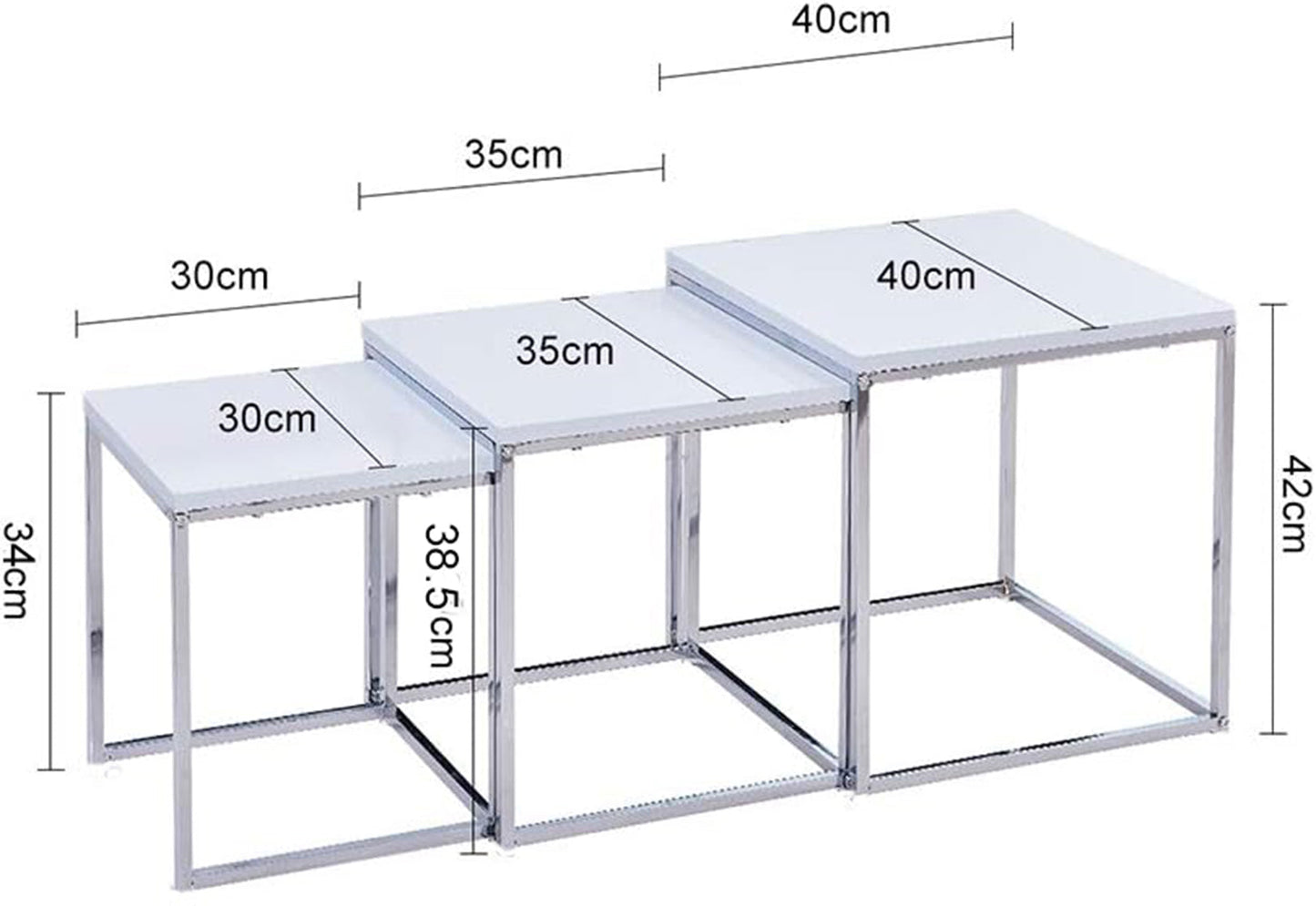 Ensemble de 3 tables gigognes Murano Gloss, blanches