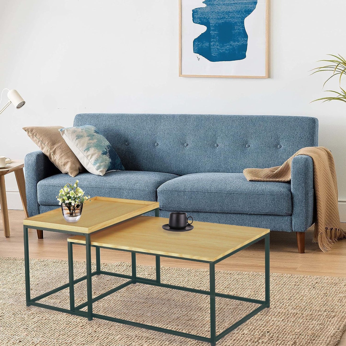 Ensemble de 2 tables basses gigognes Novani | Chêne/Noir