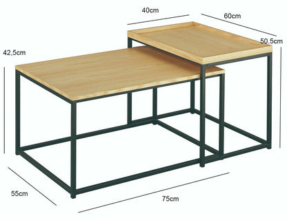 Ensemble de 2 tables basses gigognes Novani | Chêne/Noir
