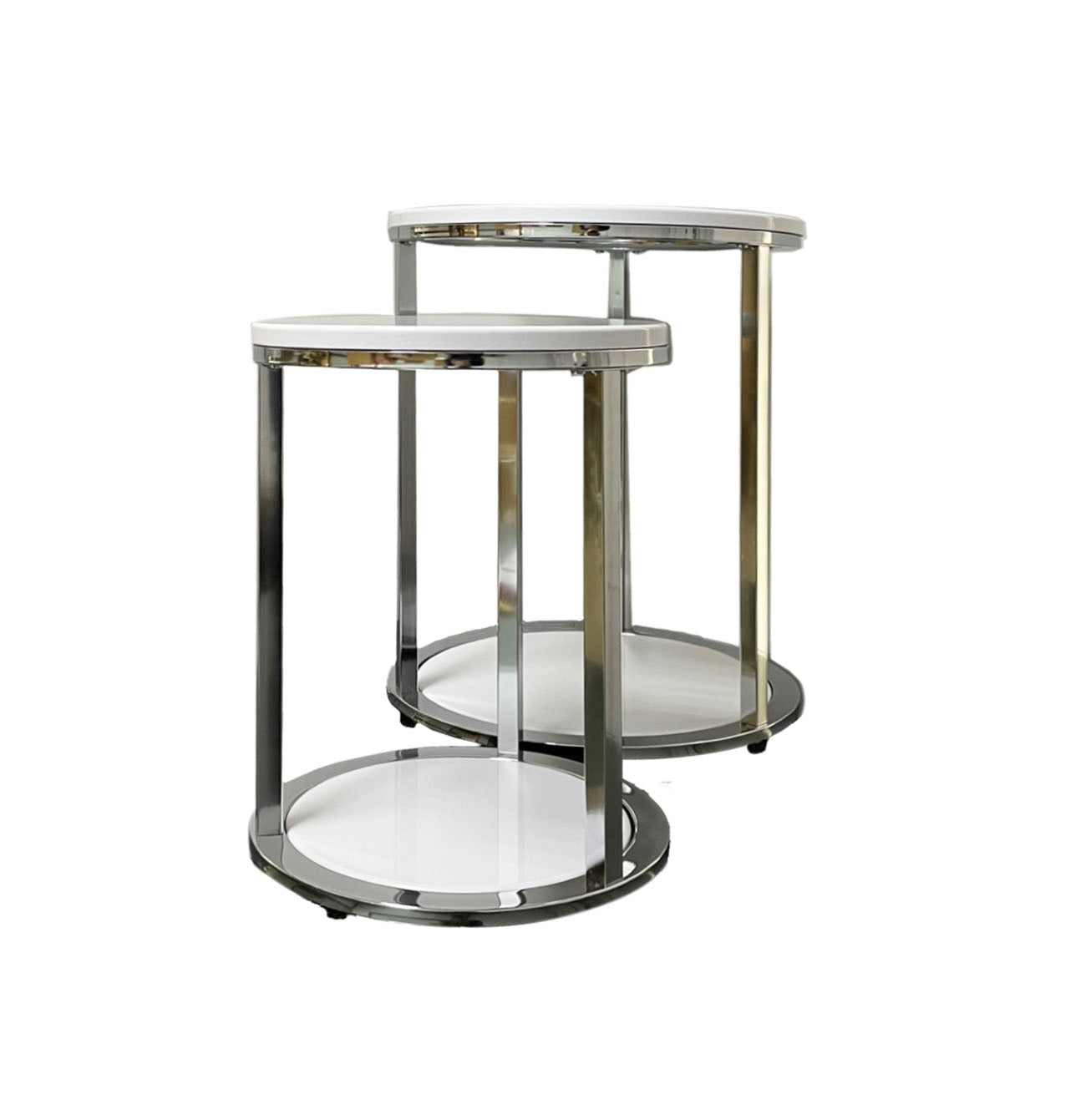 Ensemble de 2 tables Terni, plateaux et piètement en bois blanc brillant 