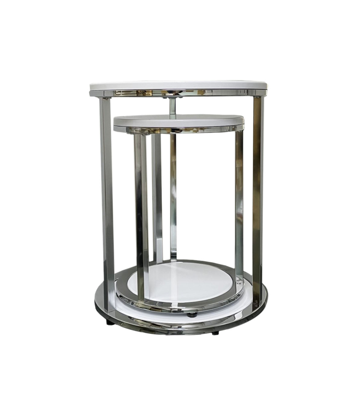 Ensemble de 2 tables Terni, plateaux et piètement en bois blanc brillant 