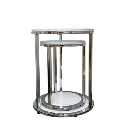 Ensemble de 2 tables Terni, plateaux et piètement en bois blanc brillant 