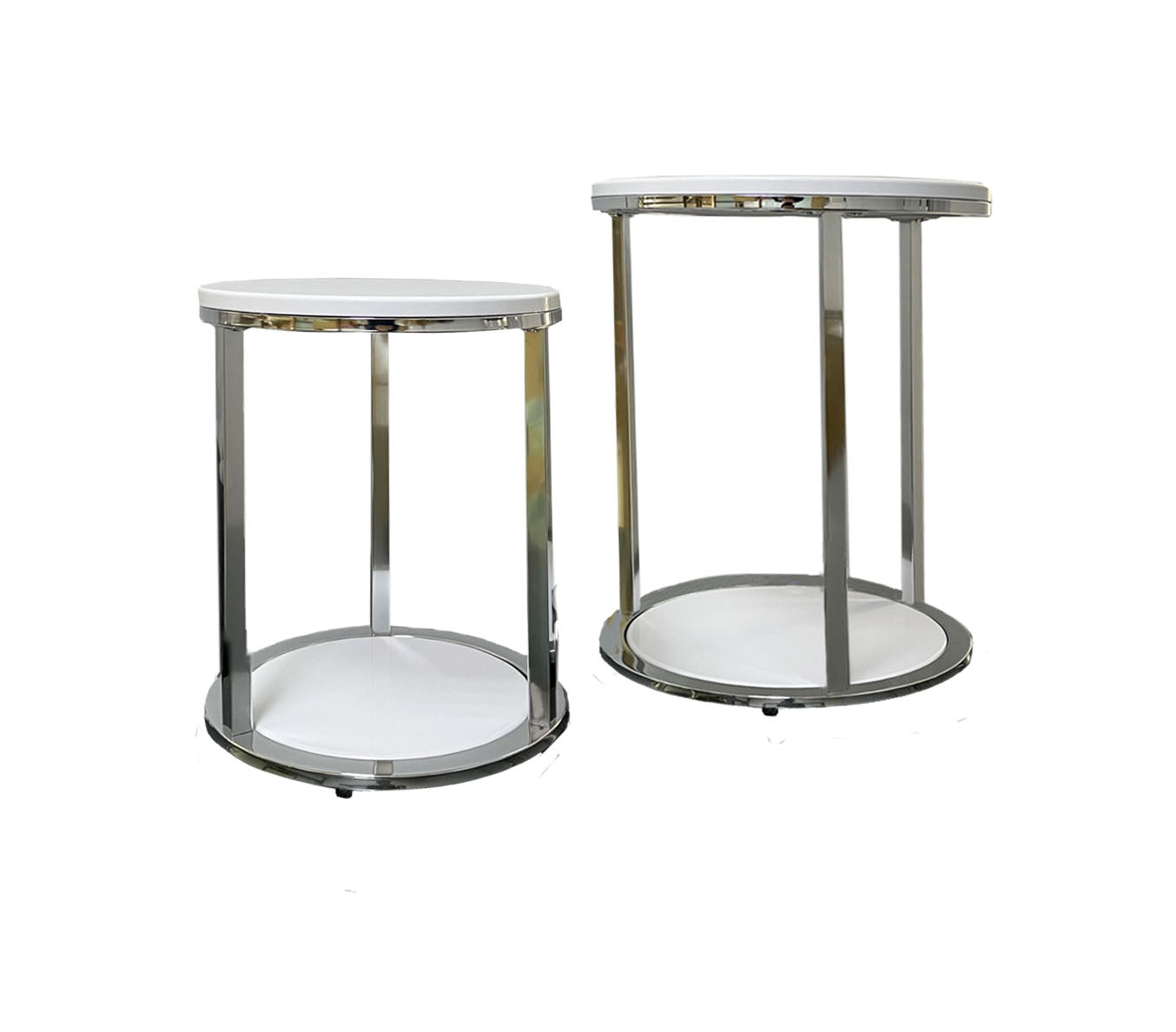 Ensemble de 2 tables Terni, plateaux et piètement en bois blanc brillant 