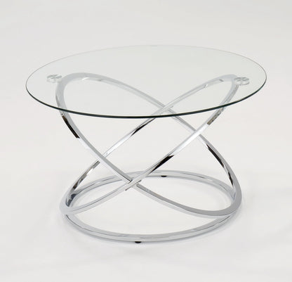Table basse ronde Monarch en verre transparent avec piètement chromé