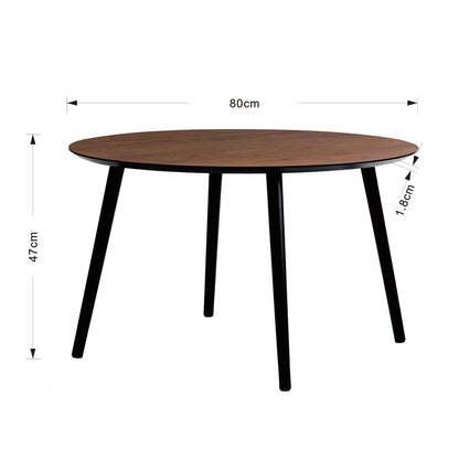 Table basse vintage Amy, plateau en placage noyer, pieds noirs