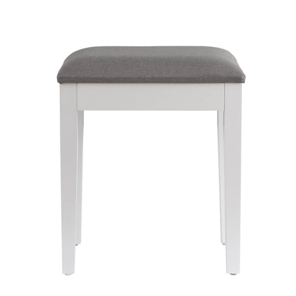 Tabouret de coiffeuse avec assise rembourrée, en bois blanc, coussin gris