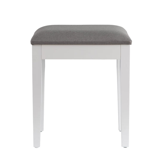 Tabouret de coiffeuse avec assise rembourrée, en bois blanc, coussin gris
