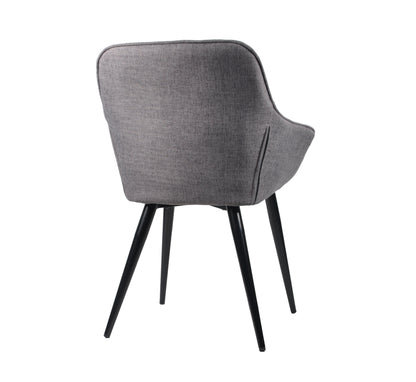 Ensemble de 2 fauteuils/chaises d'appoint/chaises de salle à manger Windsor modernes, assise en tissu gris et pieds noirs 