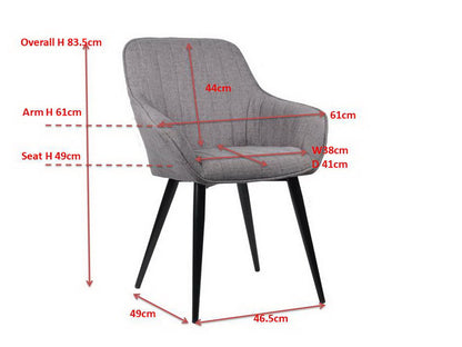 Ensemble de 2 fauteuils/chaises d'appoint/chaises de salle à manger Windsor modernes, assise en tissu gris et pieds noirs 