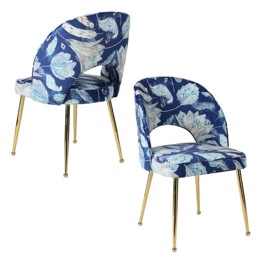 Ensemble de 2 fauteuils d'appoint bleus à motifs floraux