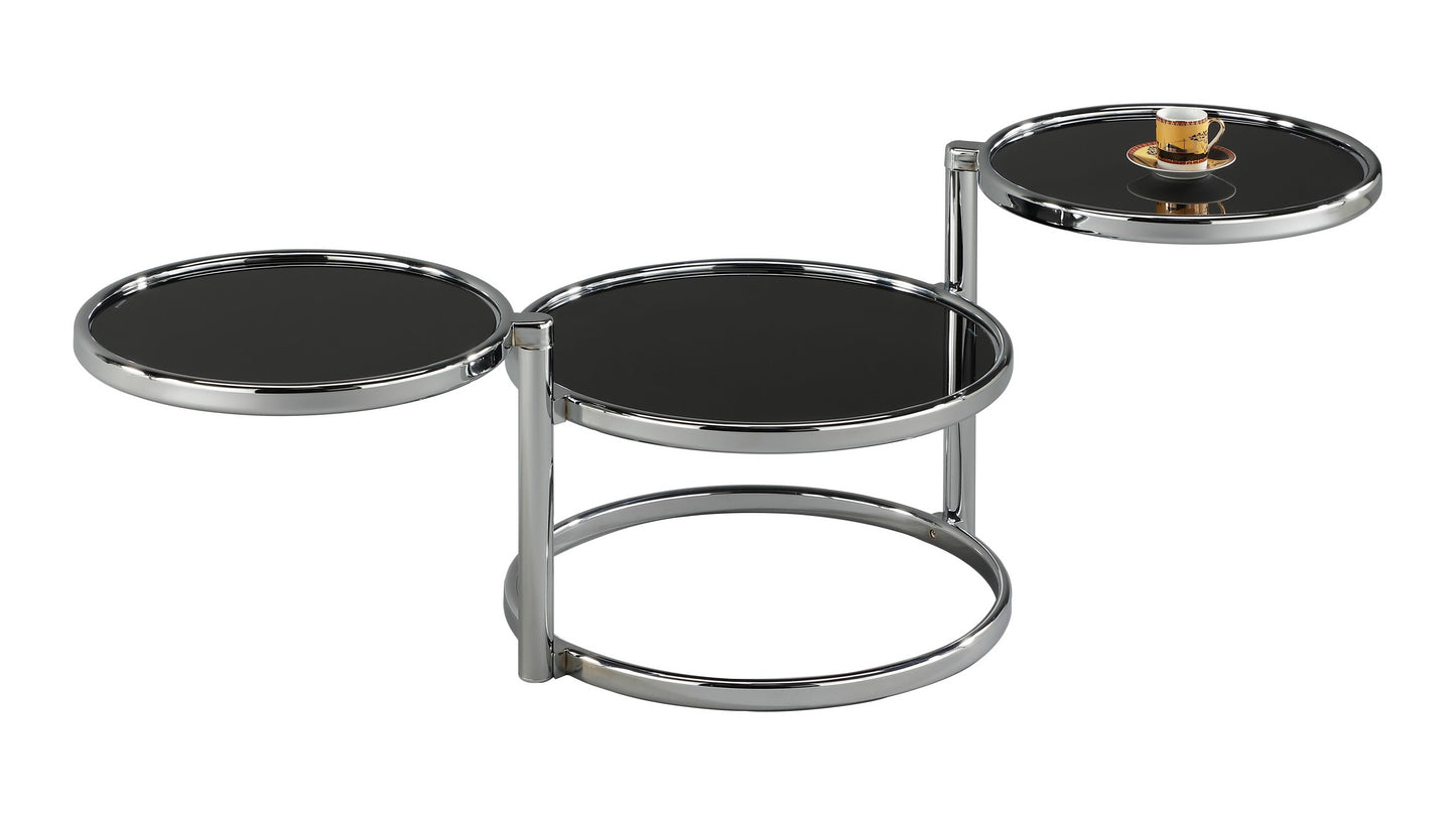 Table basse en verre Eternity avec mécanisme pivotant (chrome/noir) 