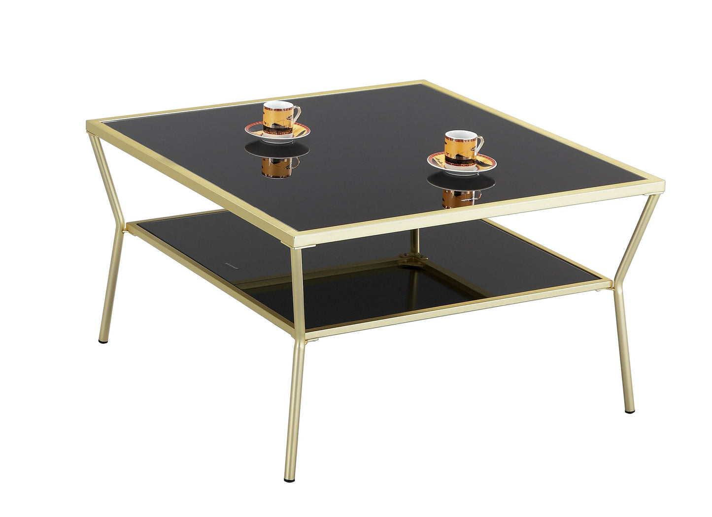 Table basse en verre Fusion (70 x 70 x 40 cm, laiton/noir) 