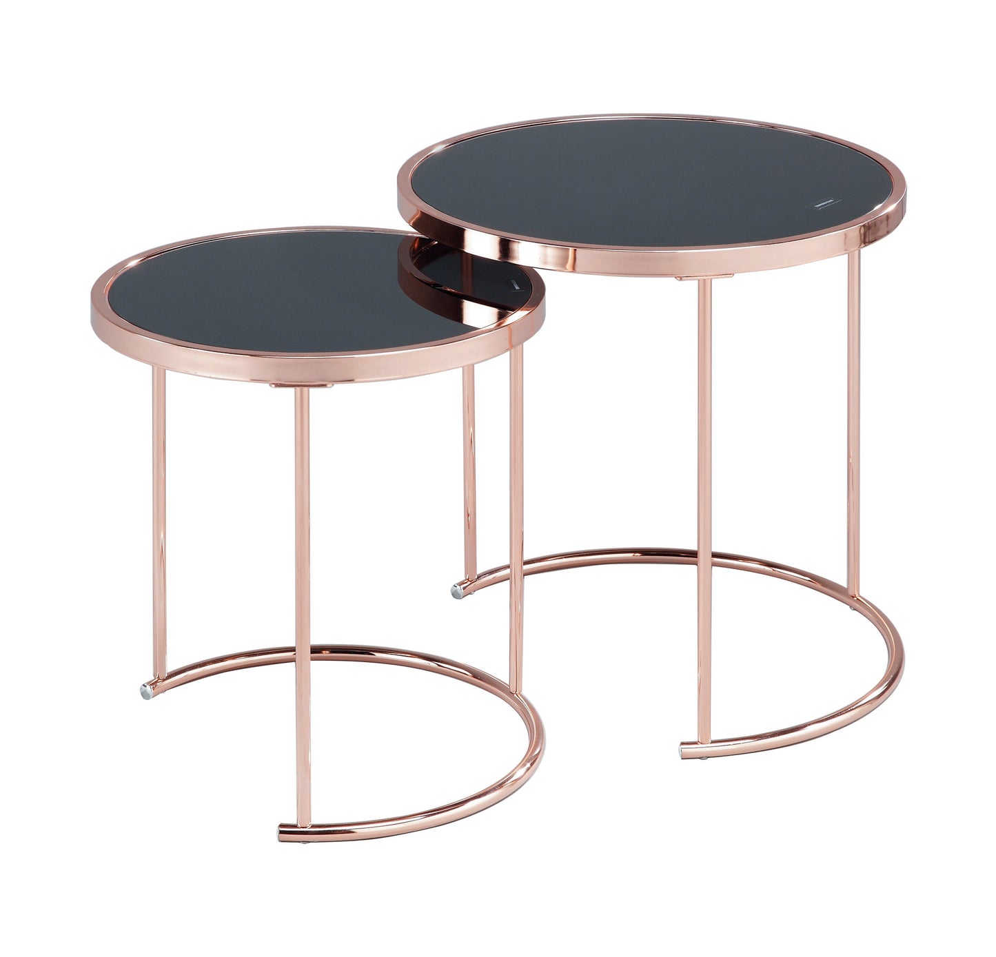 Ensemble de 2 tables gigognes rondes Visio - Plateau en verre noir/Structure en cuivre