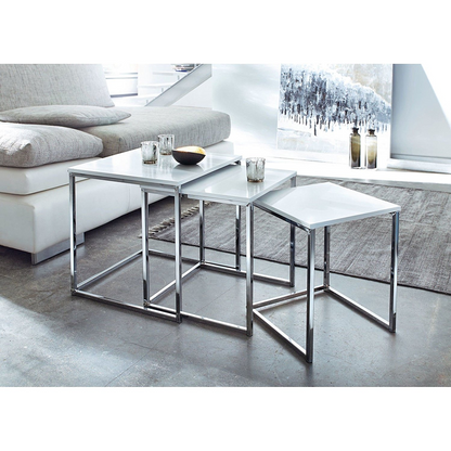 Ensemble de 3 tables gigognes Murano Gloss, blanches