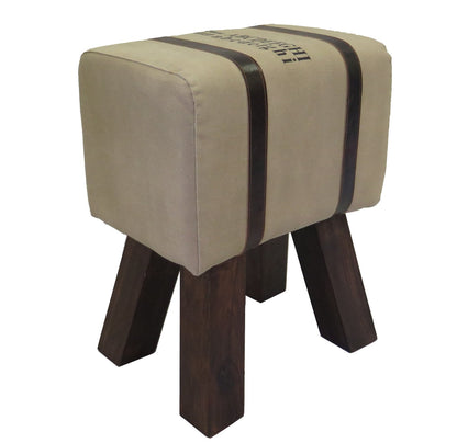 Tabouret ottoman Oglala en cuir véritable - Beige/Marron
