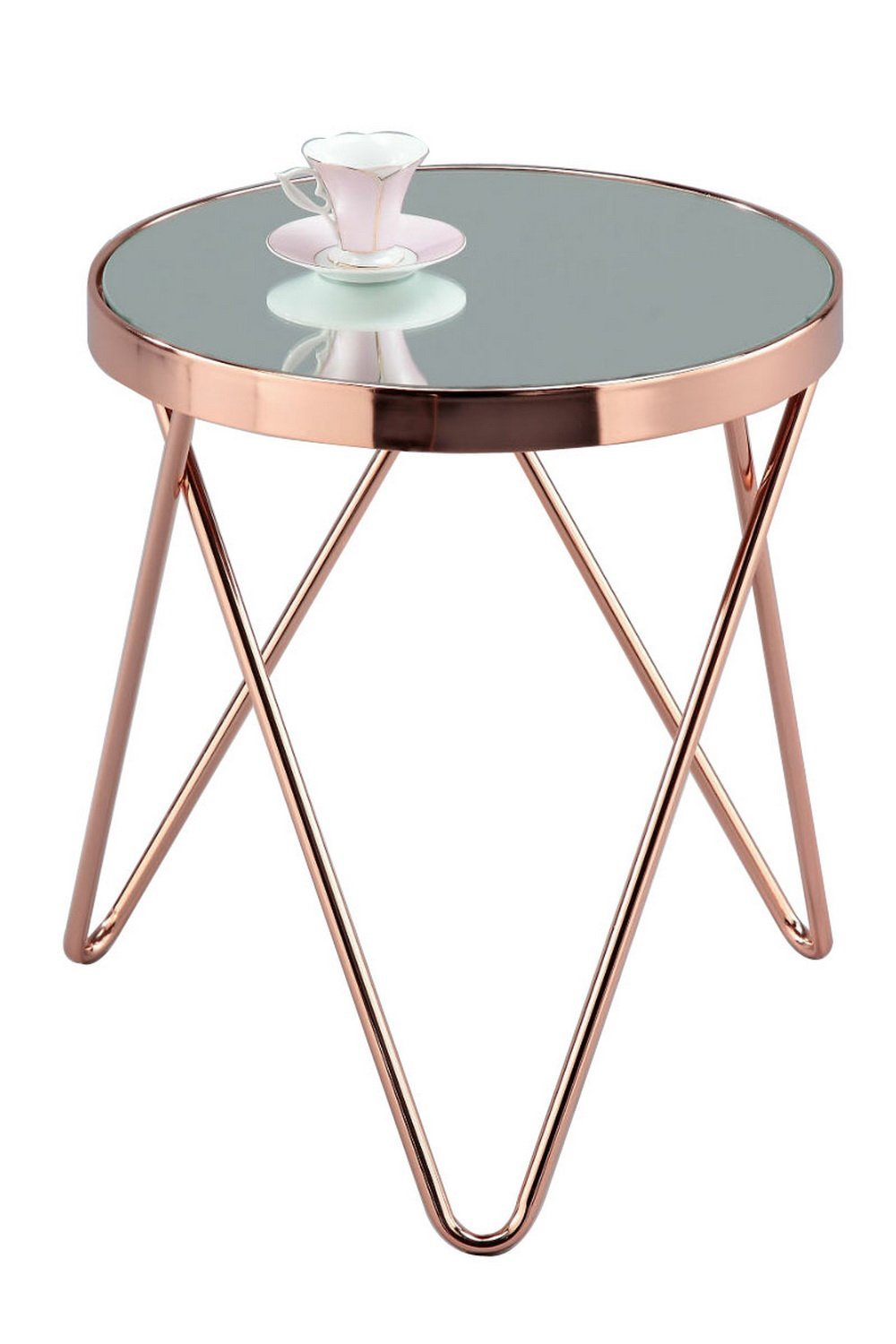 Table d'appoint ronde Puccini en verre et miroir, cuivre 