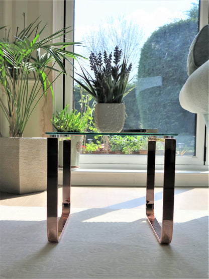 Table d'appoint rectangulaire Sloane, transparente/cuivrée 