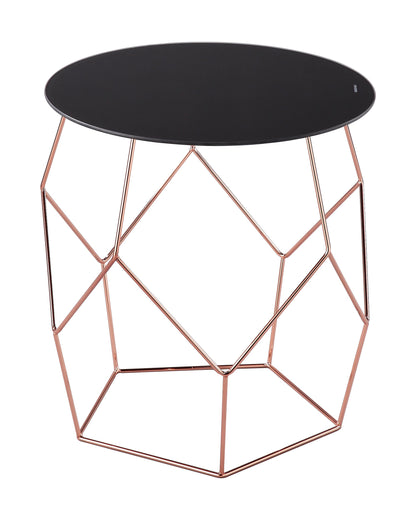 Table d'appoint Origami - Plateau en verre noir, piètement géométrique finition cuivre 