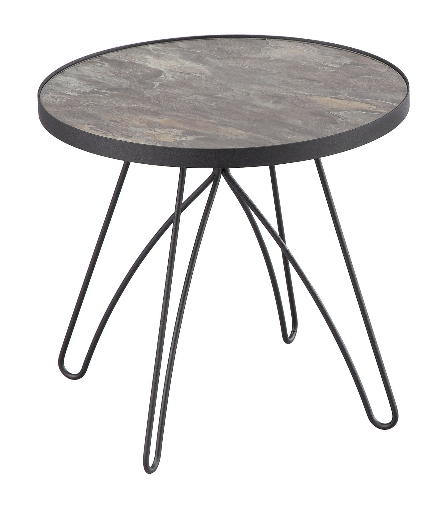 Table d'appoint Ines - Plateau en verre marbré, piètement en métal noir 