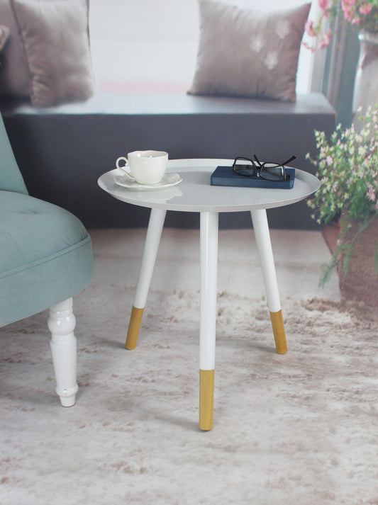 Table d'appoint/de chevet/de lampe ronde style plateau Martini (45 cm de diamètre x 46 cm de hauteur, blanche)