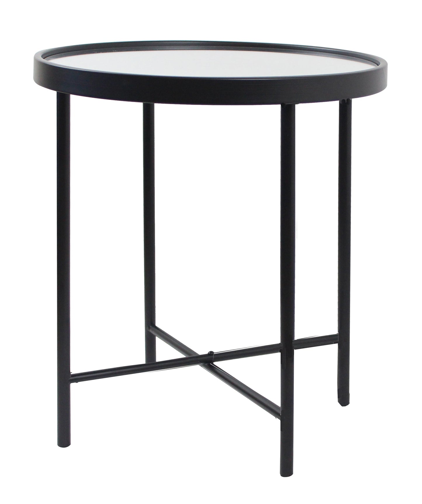 Table d'appoint/table de chevet ronde Alario avec plateau miroir - Noir