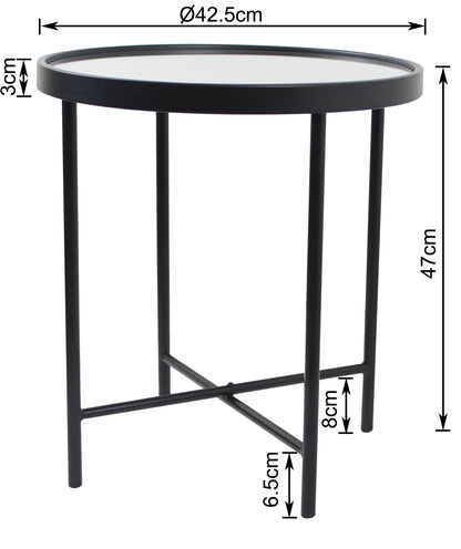 Table d'appoint/table de chevet ronde Alario avec plateau miroir - Noir