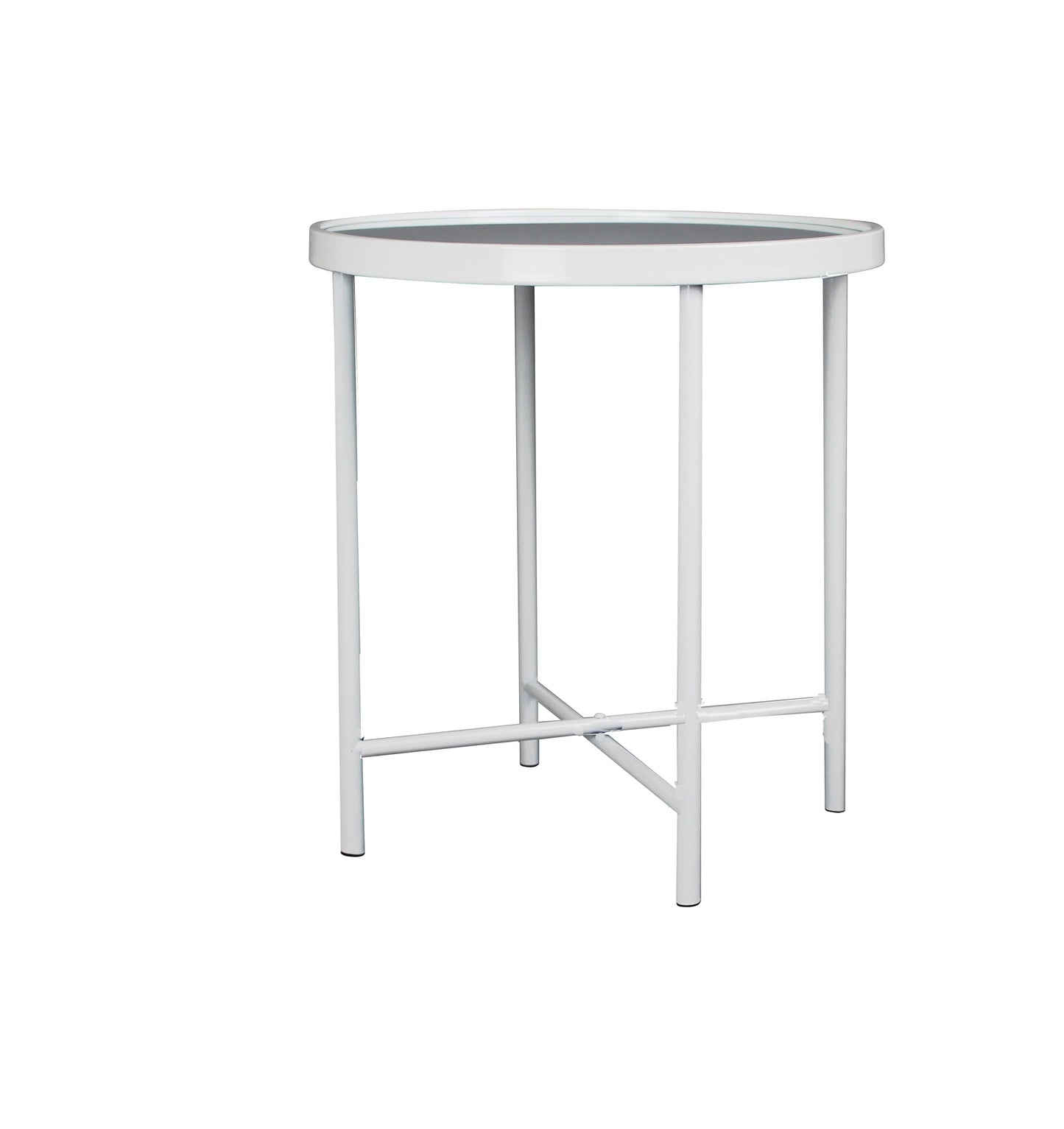 Table d'appoint/table de chevet ronde Alario avec plateau miroir - Blanc