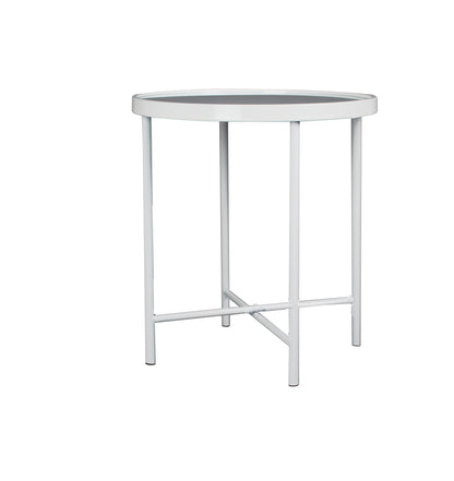 Table d'appoint/table de chevet ronde Alario avec plateau miroir - Blanc