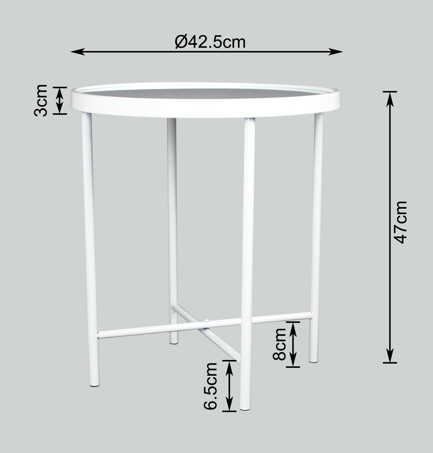 Table d'appoint/table de chevet ronde Alario avec plateau miroir - Blanc