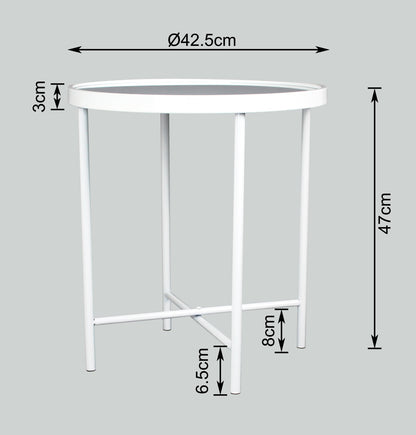 Table d'appoint/table de chevet ronde Alario avec plateau miroir - Blanc
