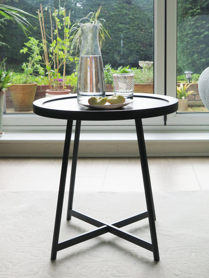 Table d'appoint ronde Louisa - Placage chêne finition noire 
