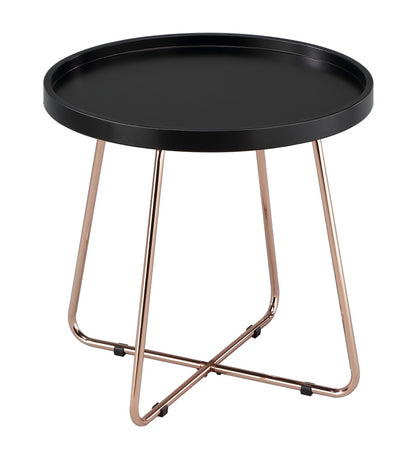 Table d'appoint ronde Sasha, plateau style plateau, noir/cuivre 