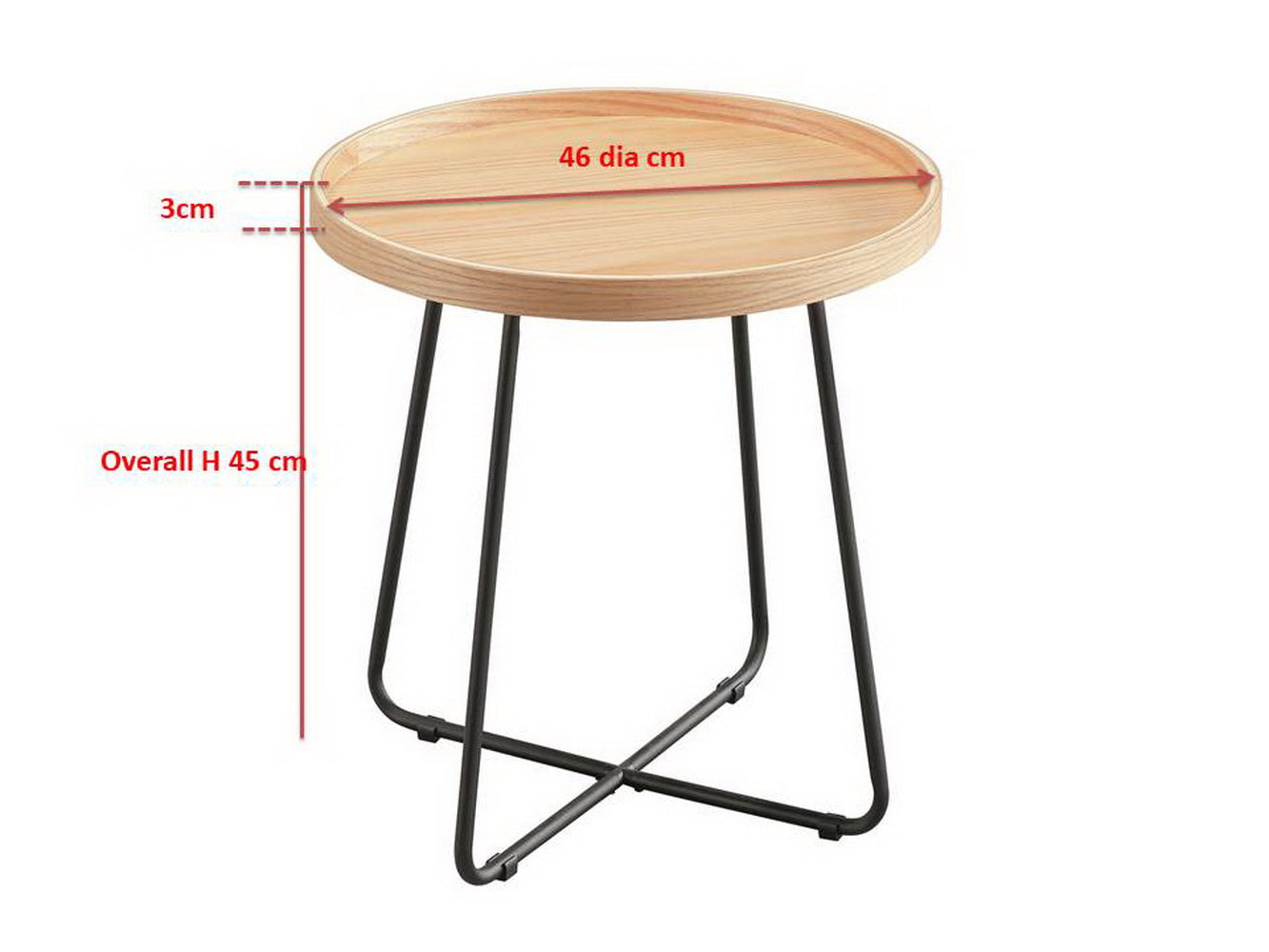 Table d'appoint ronde Sasha, plateau style plateau, placage chêne/noir 