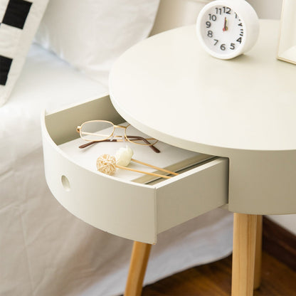 Table de chevet/lampe ronde Mona avec un tiroir (Gris, 45 cm de diamètre x 57,5 ​​cm de hauteur) 