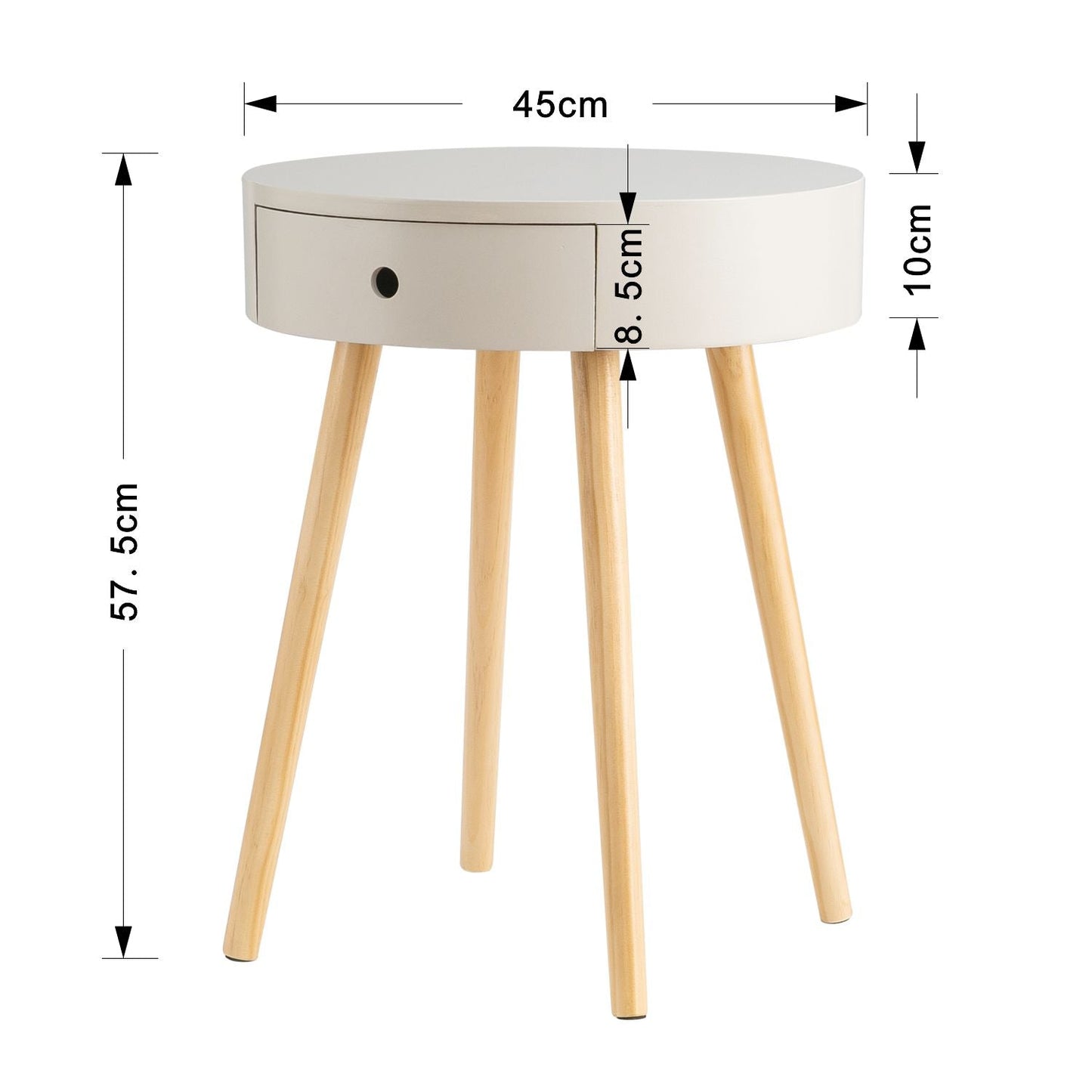 Table de chevet/lampe ronde Mona avec un tiroir (Gris, 45 cm de diamètre x 57,5 ​​cm de hauteur) 