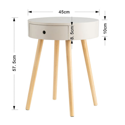 Table de chevet/lampe ronde Mona avec un tiroir (Gris, 45 cm de diamètre x 57,5 ​​cm de hauteur) 